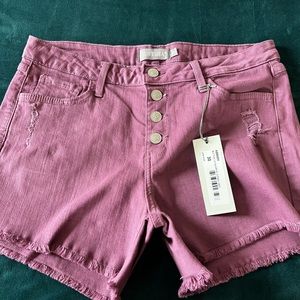 Just USA Purple Botton Up Shorts with Frayed Hem